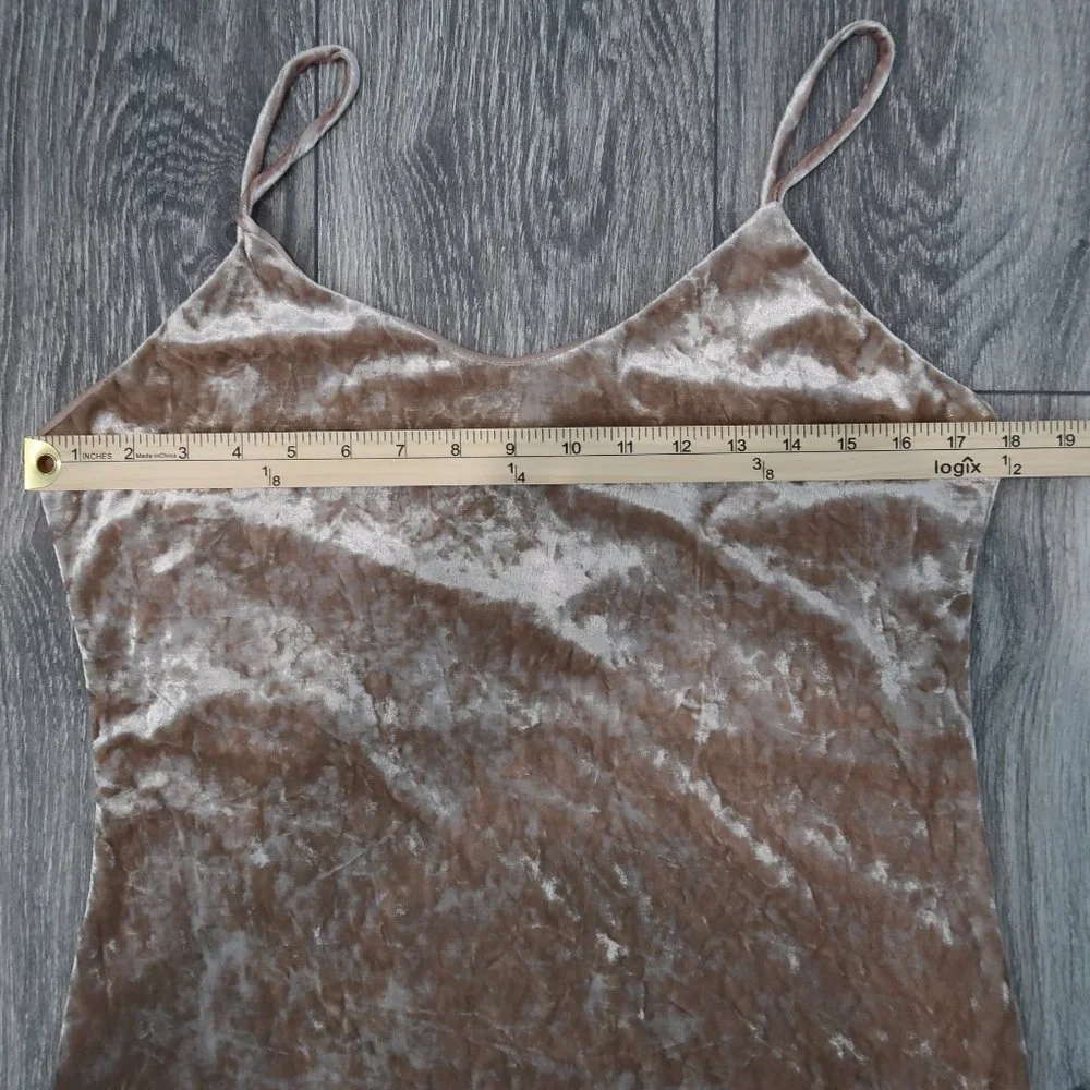 Love J Mini Dress Womens Crushed Velvet Champaign Sleeveless Spaghetti Straps L - Picture 13 of 15